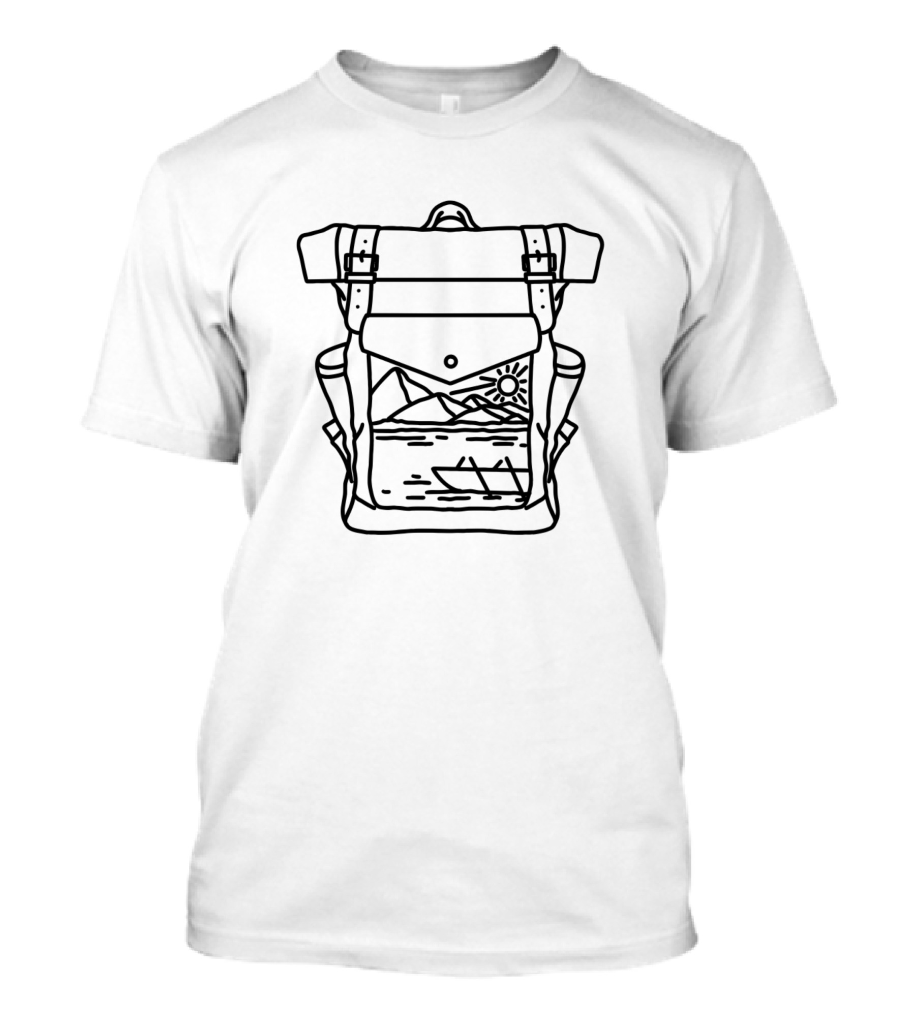 Backpacker Day Night Landscape Black Line Drawn T-Shirt
