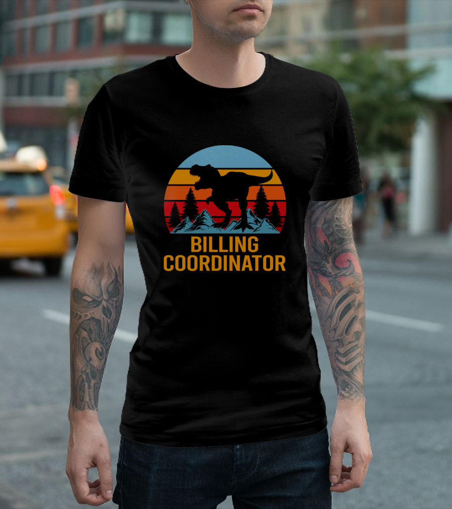 Billing Coordinator Dinosaur Mountain Retro Sunset T-Shirt