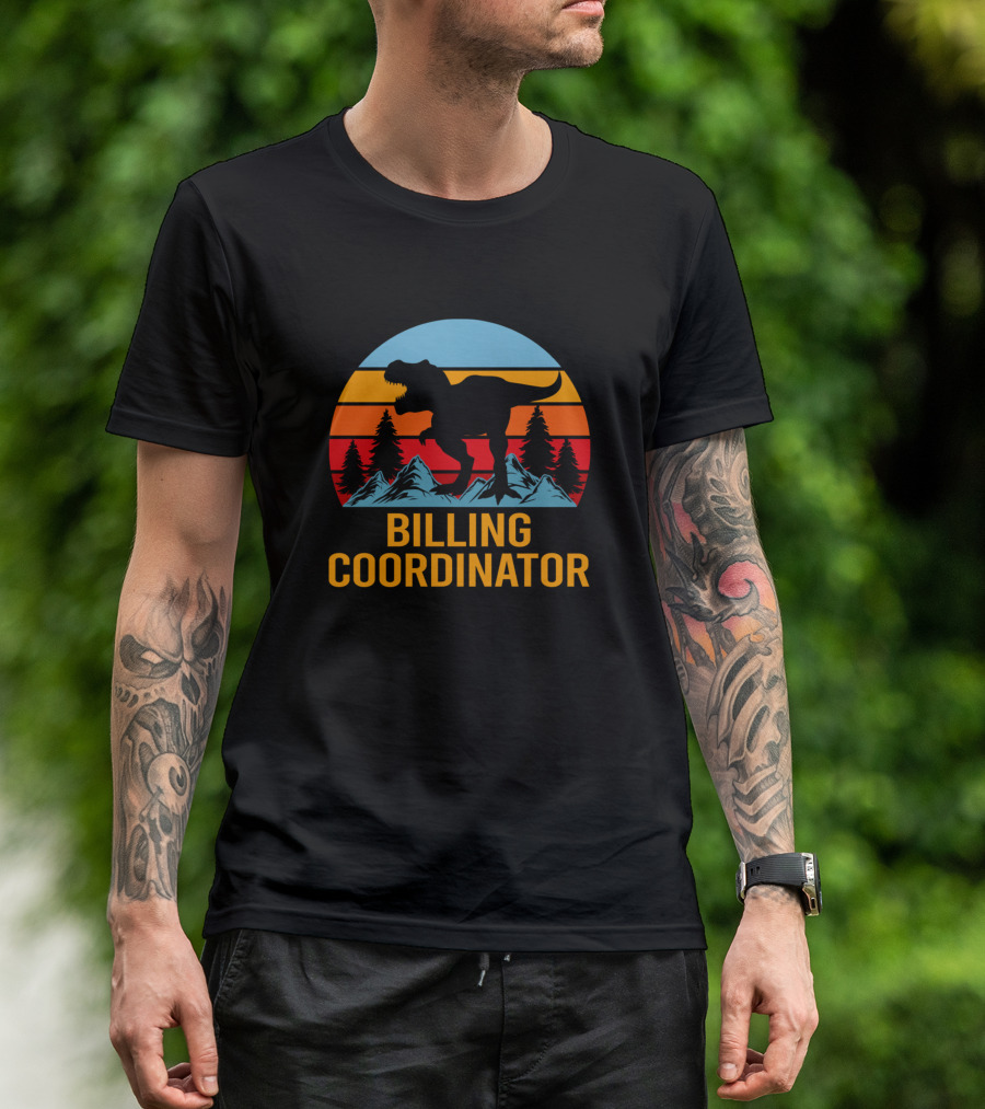 Billing Coordinator Dinosaur Mountain Retro Sunset T-Shirt