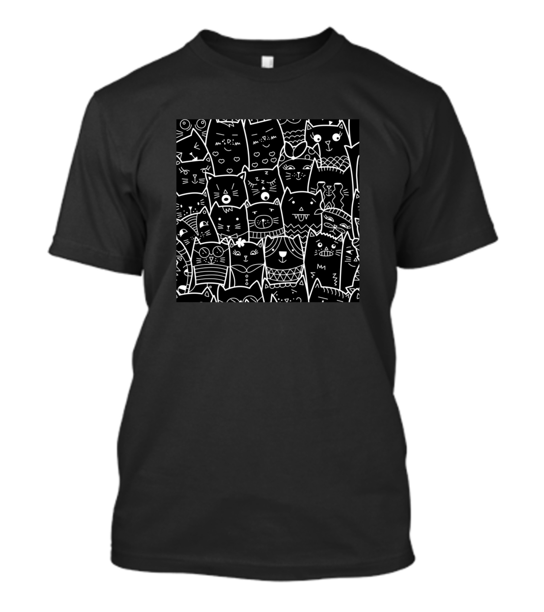 Black Seamless Cat Doodle T-Shirt