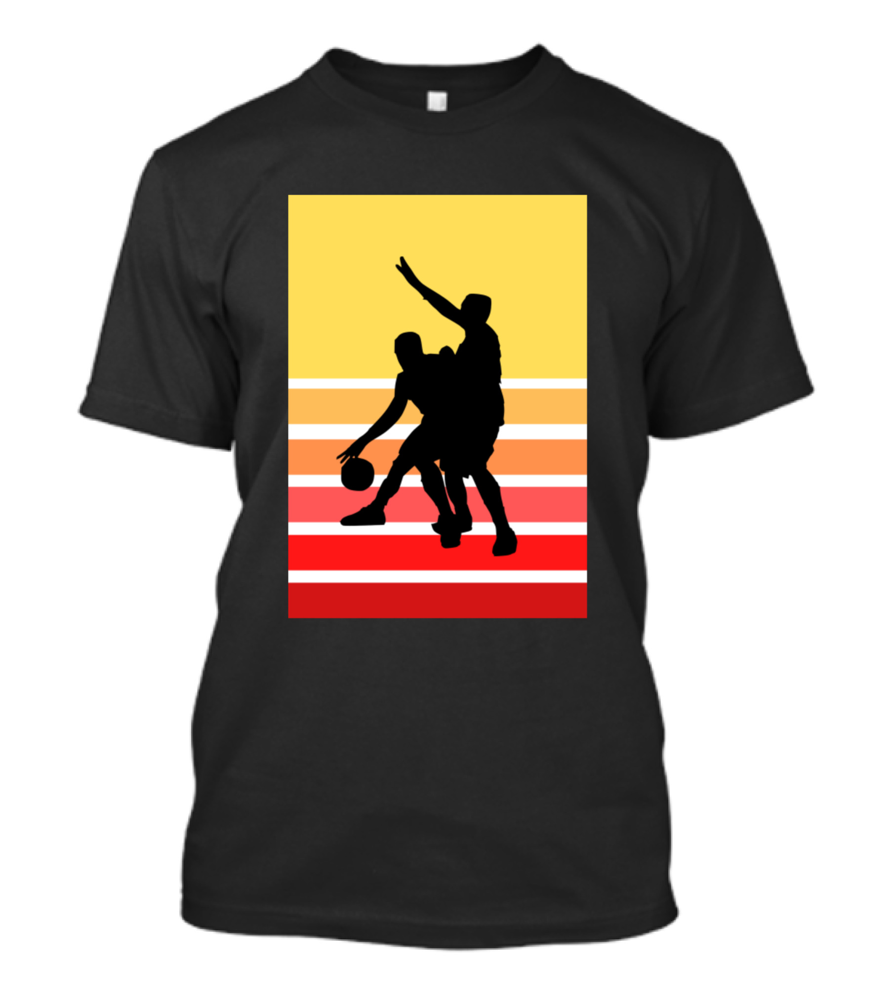 Boys Play Basketball Sunset Silhouette Retro Stripes T-Shirt