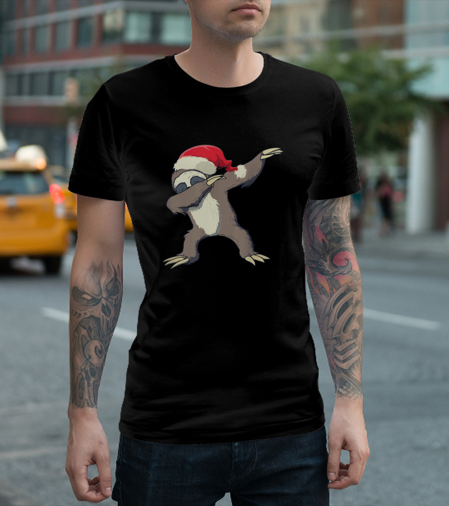 Clever Class Men Smoke Cigars Christmas Sloth Dabbing Santa Hat T-Shirt