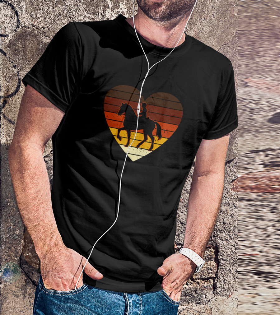 Distressed Valentines Day Heart Girls Horse Riding Retro T-Shirt
