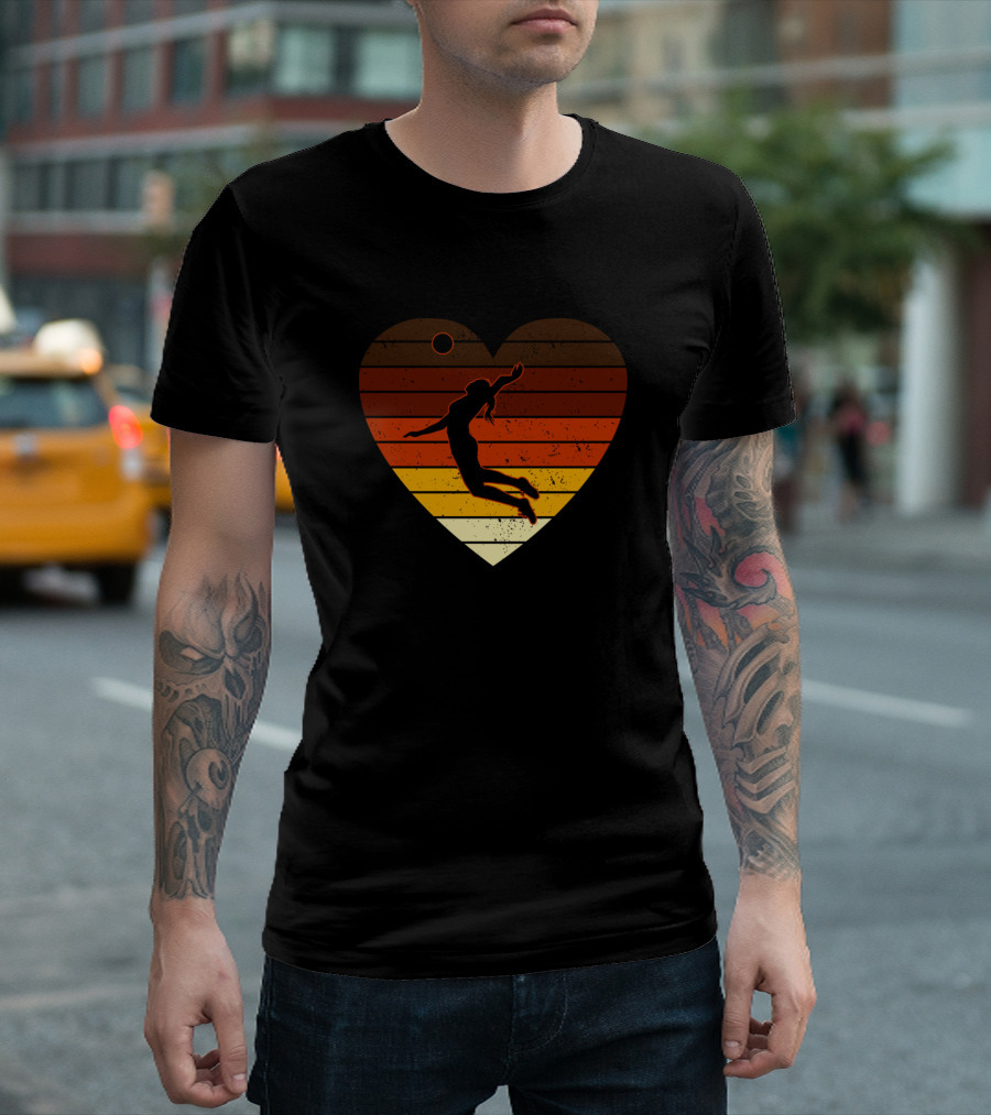 Distressed Valentines Day Heart Girls Volleyball Sunset T-Shirt
