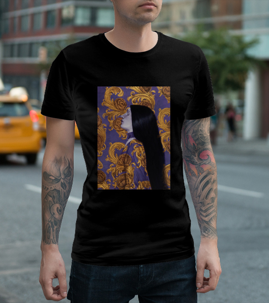 Divide Baroque Floral Portrait in Purple and Gold T-Shirt