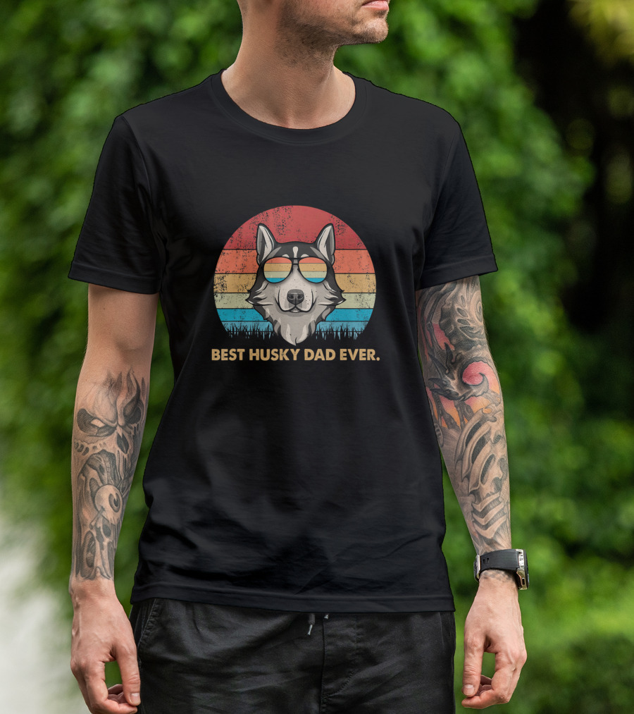 Best Husky Dad Ever Vintage Retro Dog T-Shirt