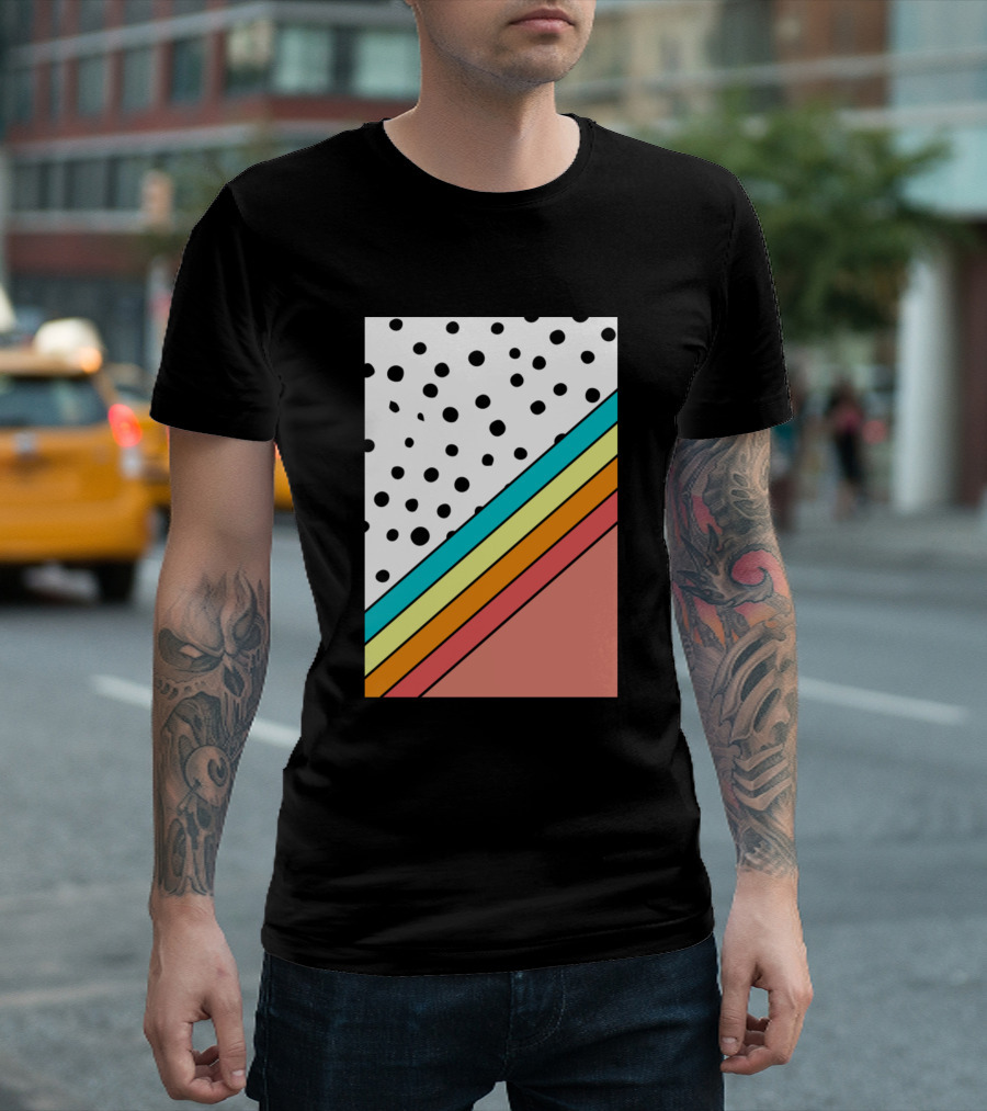 Doodle And Stripes Pattern Aesthetic Vintage Abstr Polka Dot Rainbow Geometric T-Shirt
