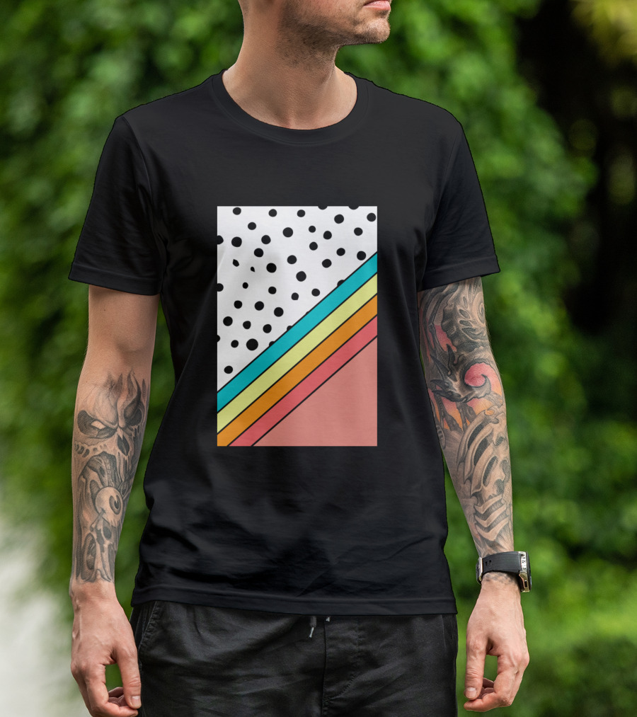 Doodle And Stripes Pattern Aesthetic Vintage Abstr Polka Dot Rainbow Geometric T-Shirt