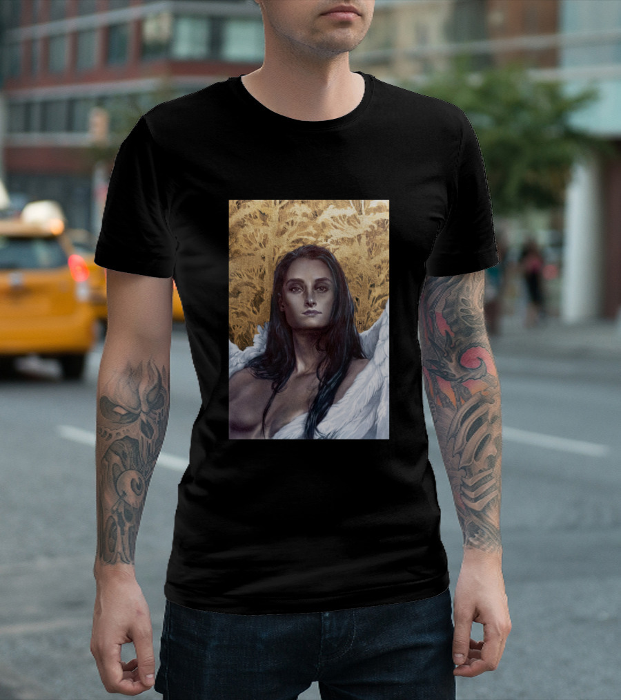 Esma Angelic Portrait with Gold Leaf Background T-Shirt
