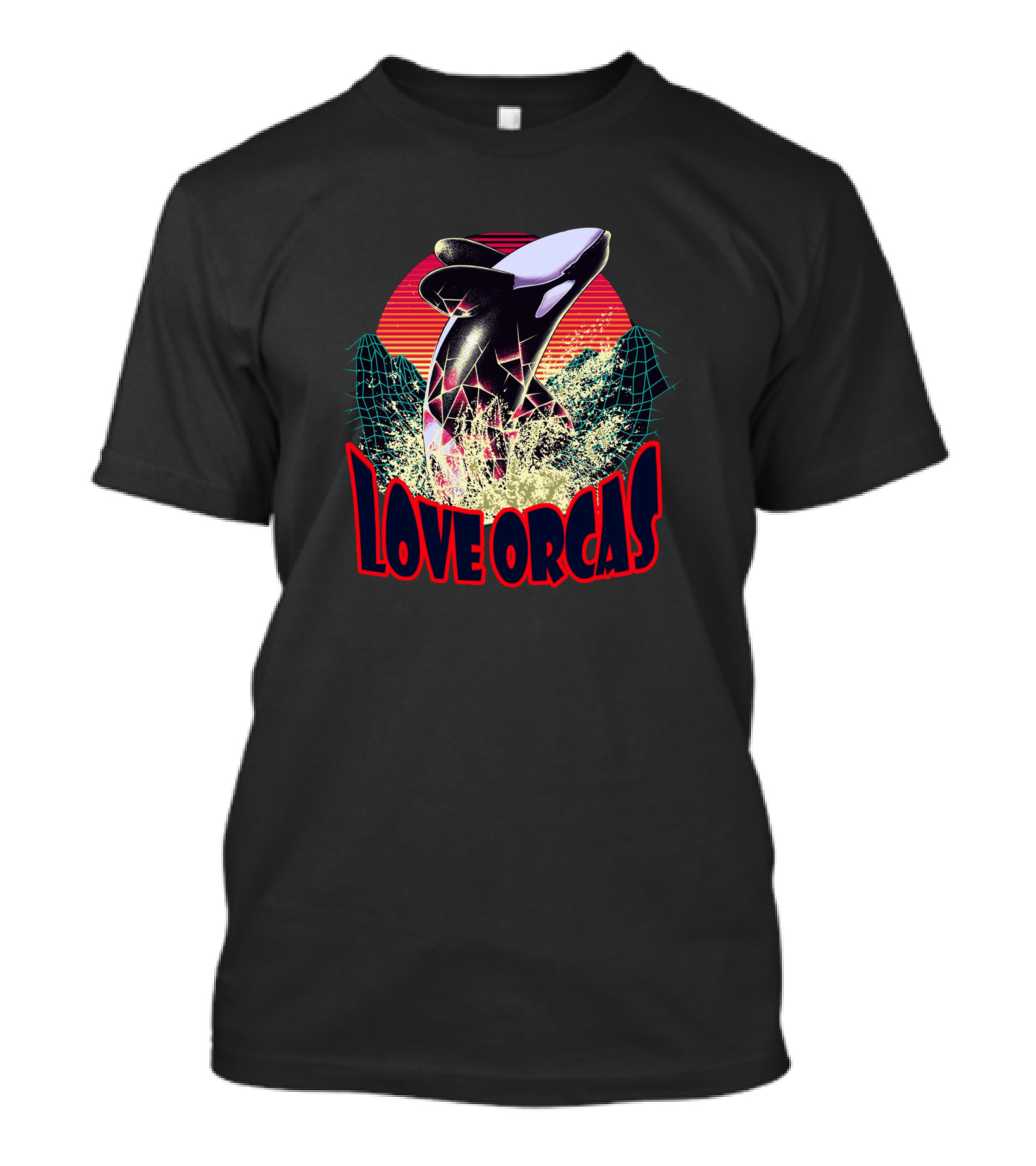 Love Orcas Retro Killer Whales Sunburst Splash T-Shirt
