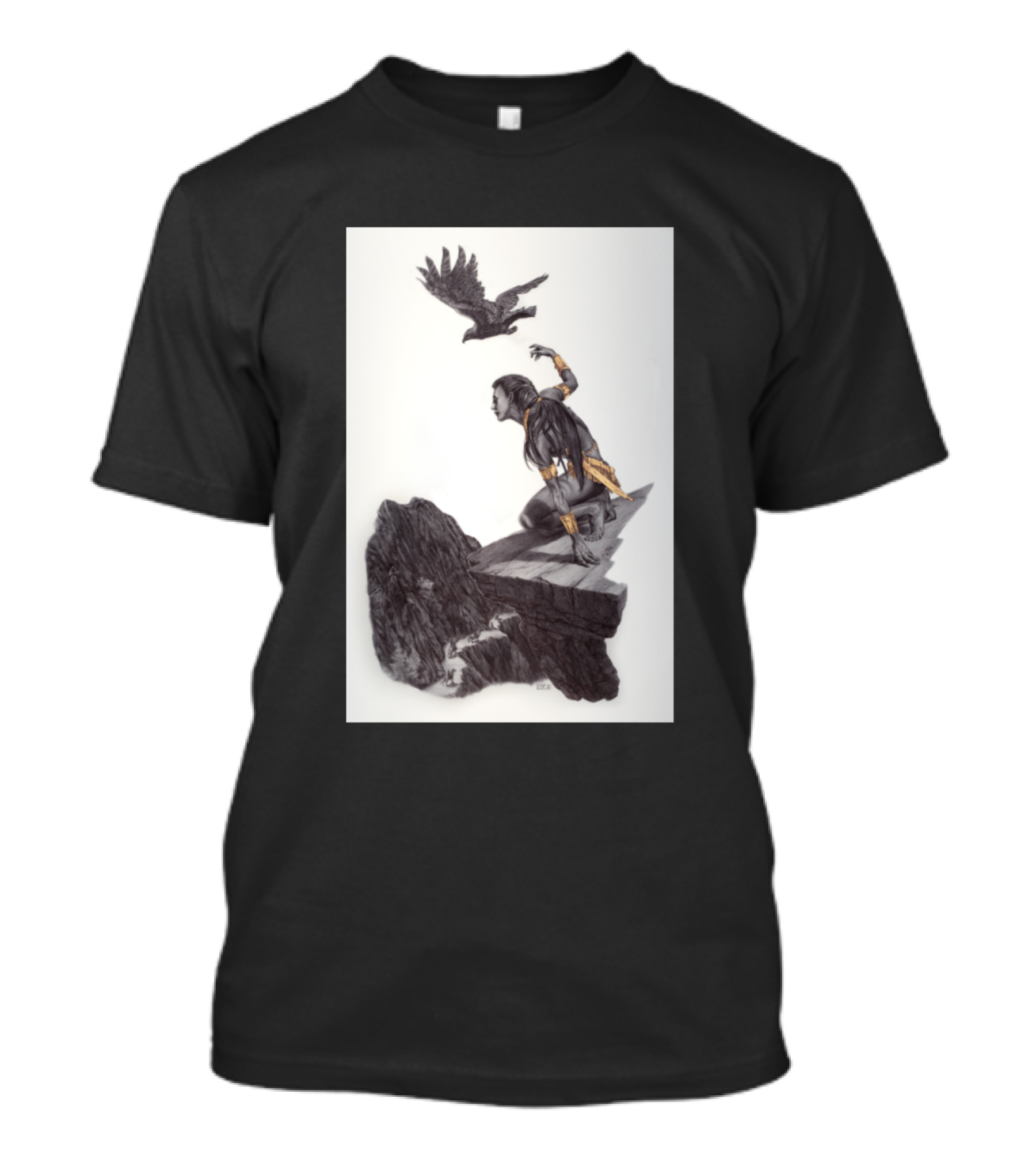 Maman Indigenous Warrior And Eagle On Cliff T-Shirt
