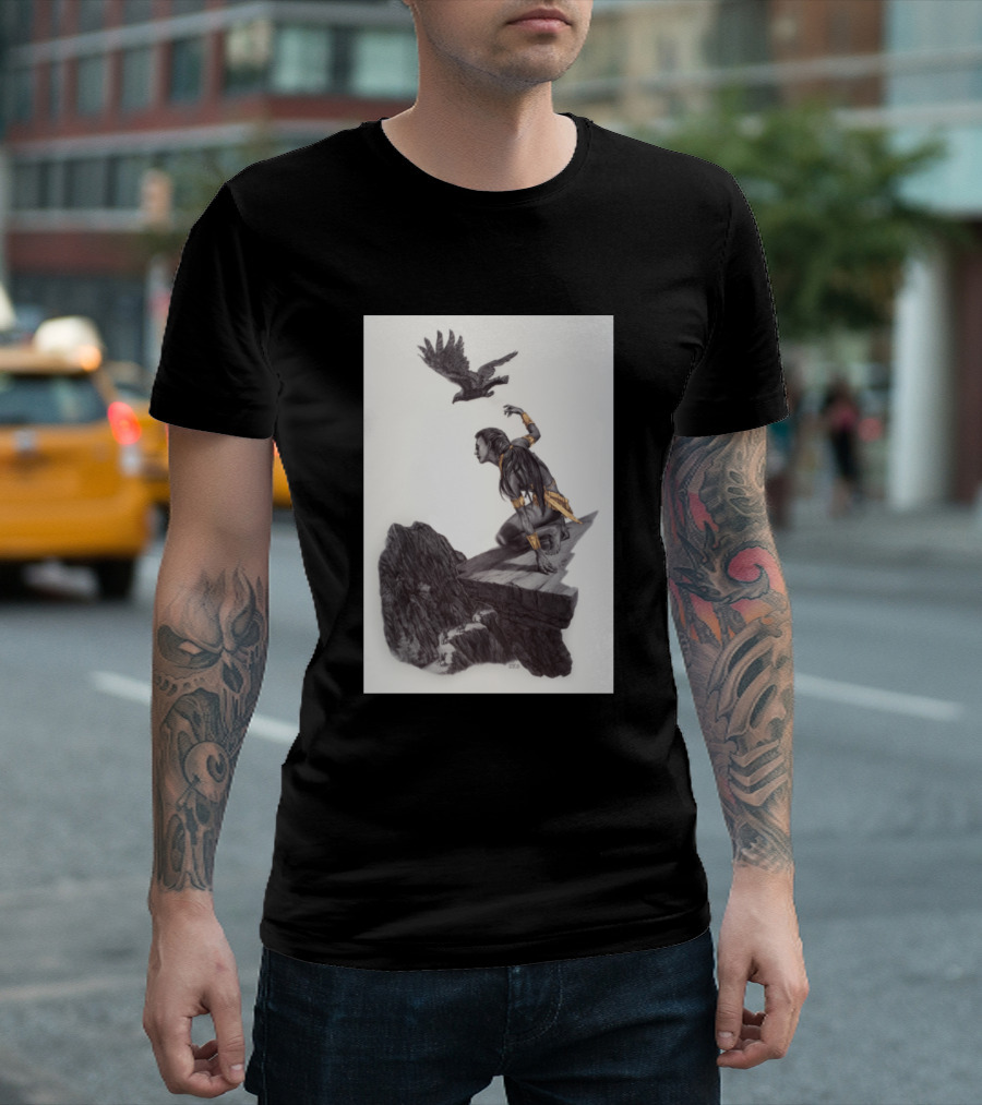 Maman Indigenous Warrior And Eagle On Cliff T-Shirt
