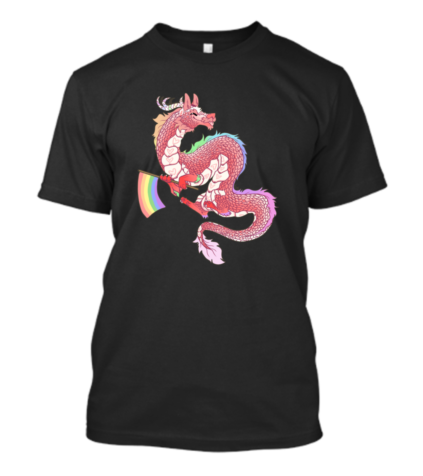 Pastel Eastern Dragon With Rainbow Pride Flag T-Shirt