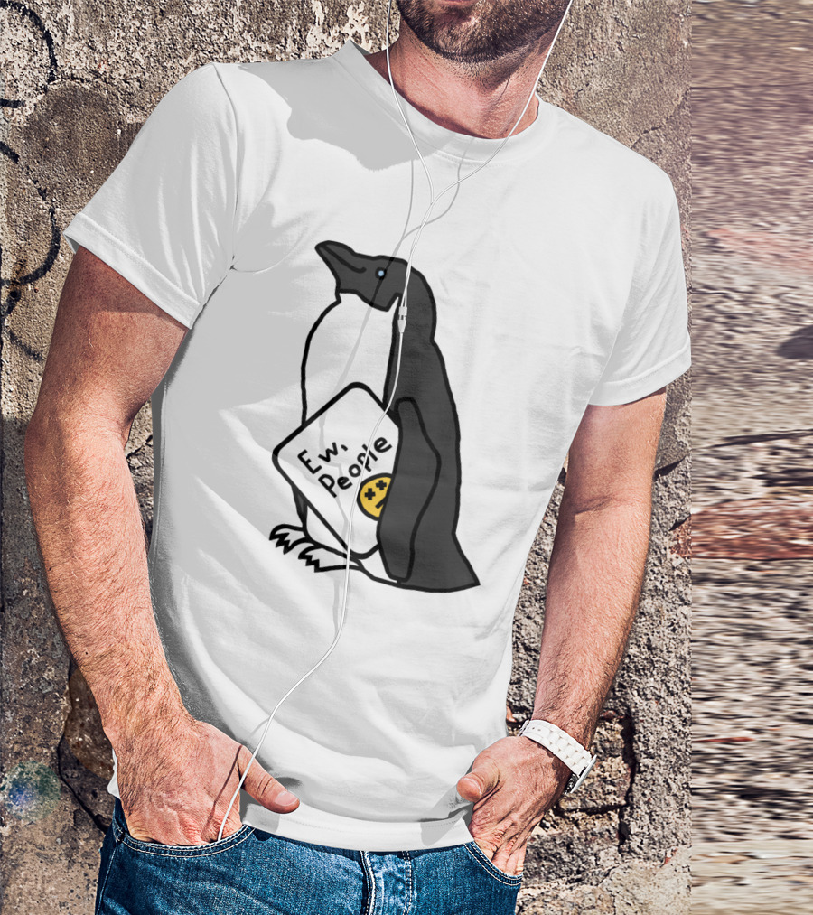 Penguin Holding Ew People Sign With Unamused Emoji T-Shirt