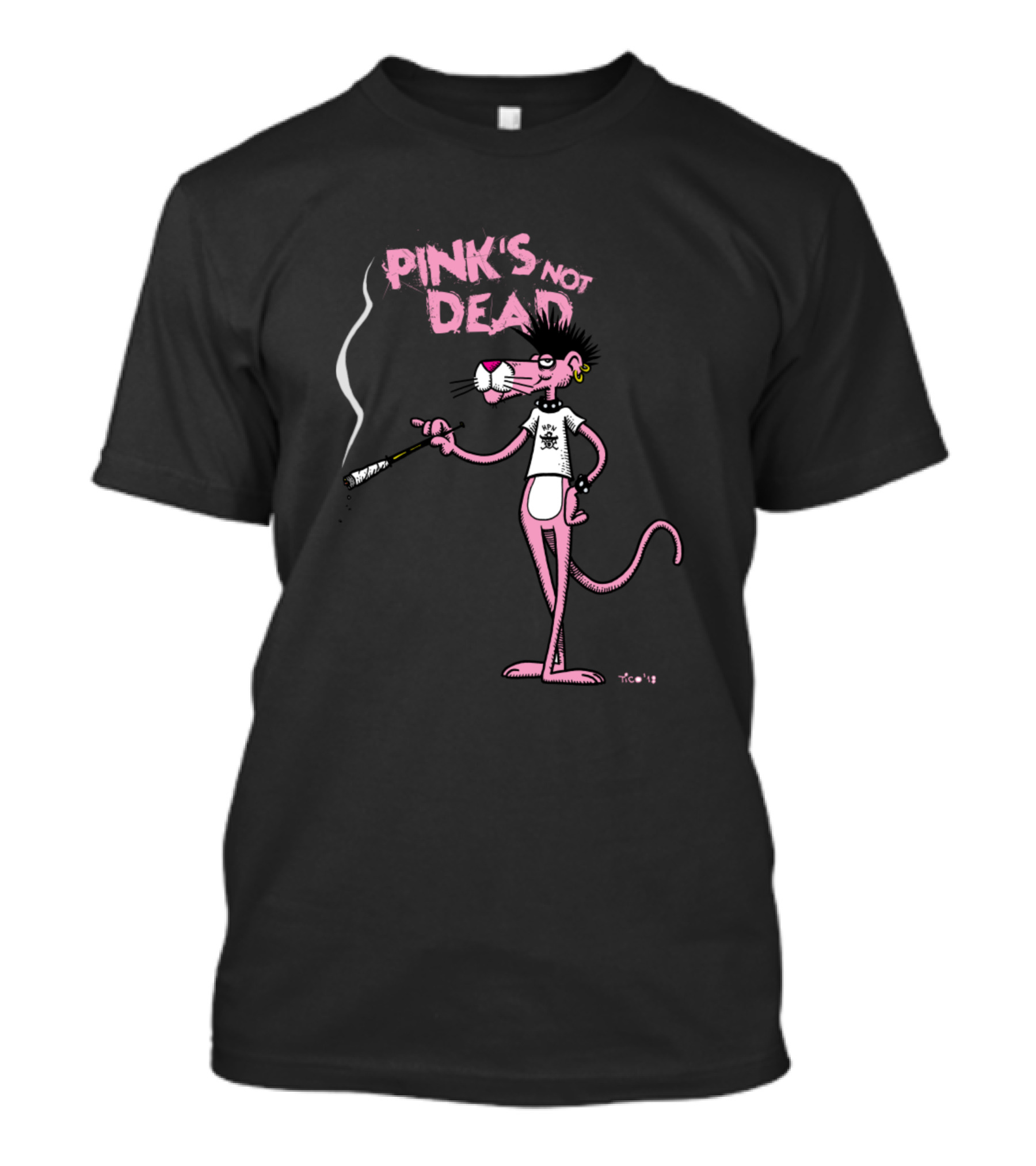 Pink's Not Dead Smoking Cartoon Character T-Shirt