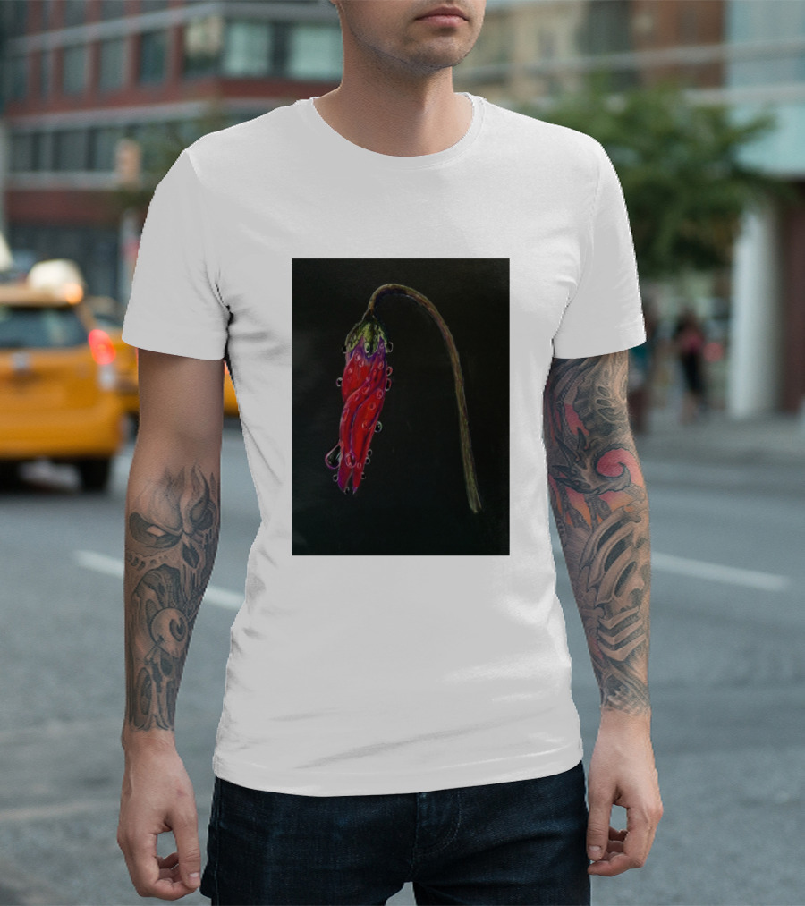 Red Bud Droplet Encrusted Stem T-Shirt