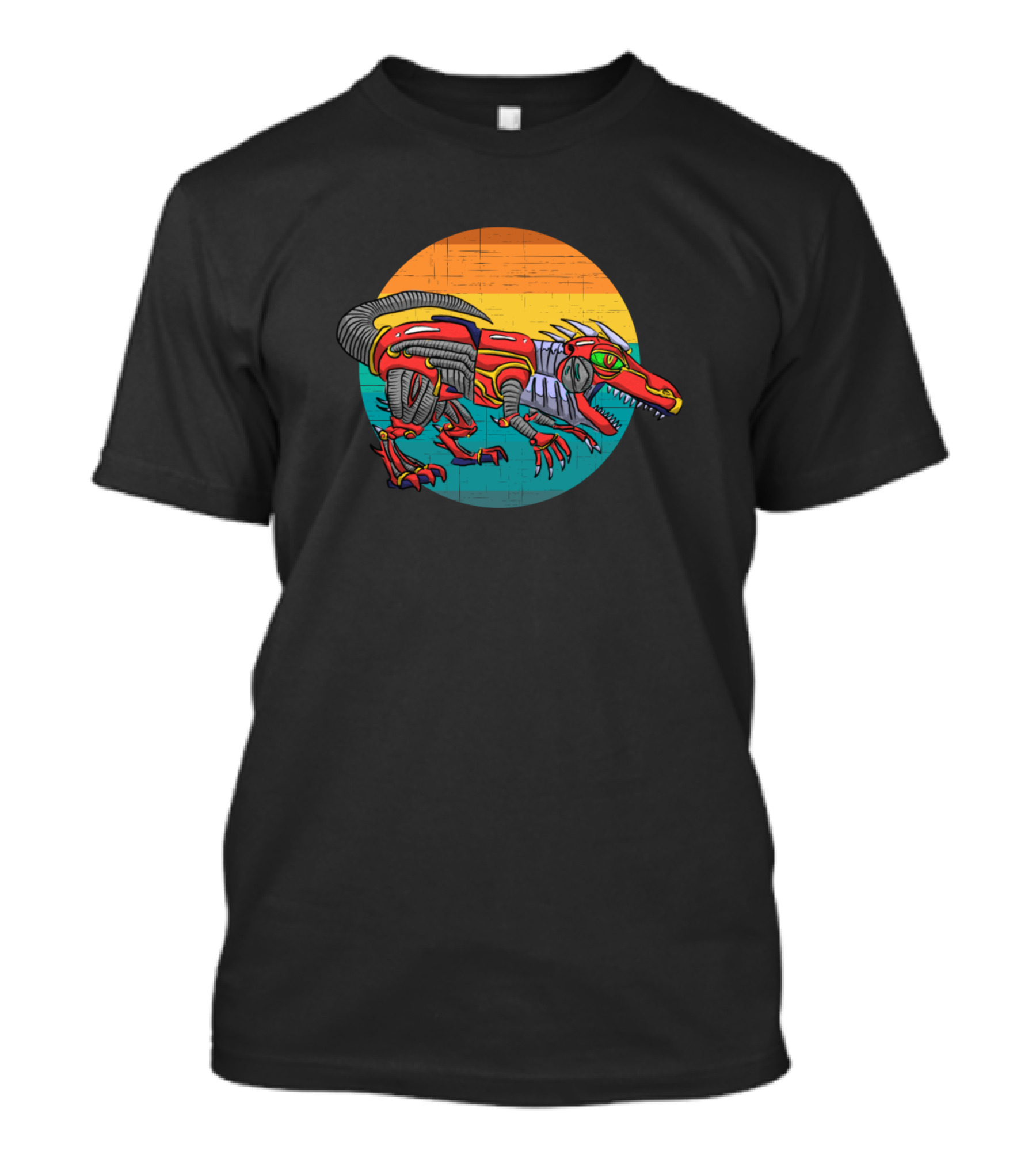 Robot Rex Dinosaur Retro Sunset T-Shirt