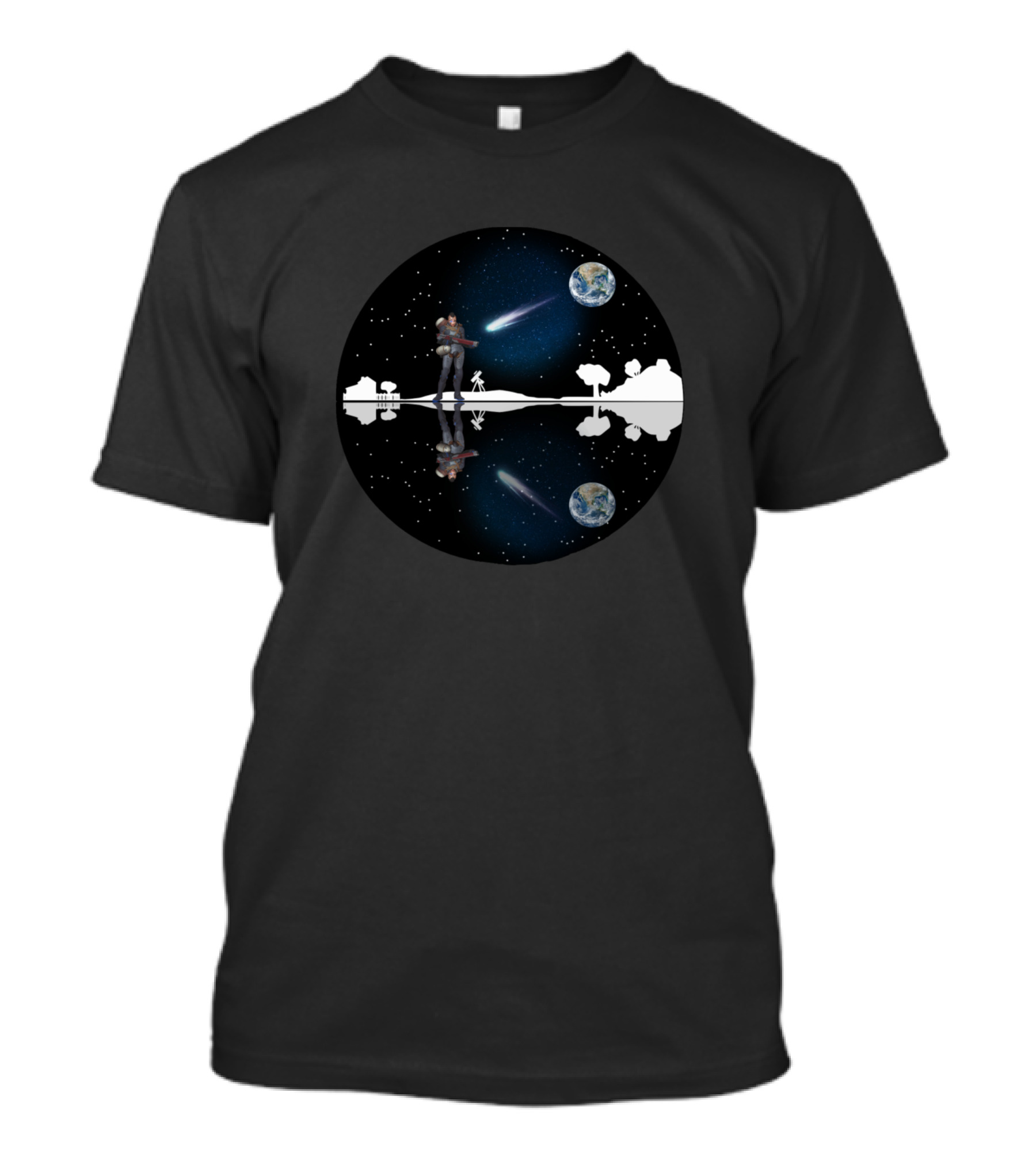 Space Soldier Cosmic Reflection With Earth And Meteor T-Shirt