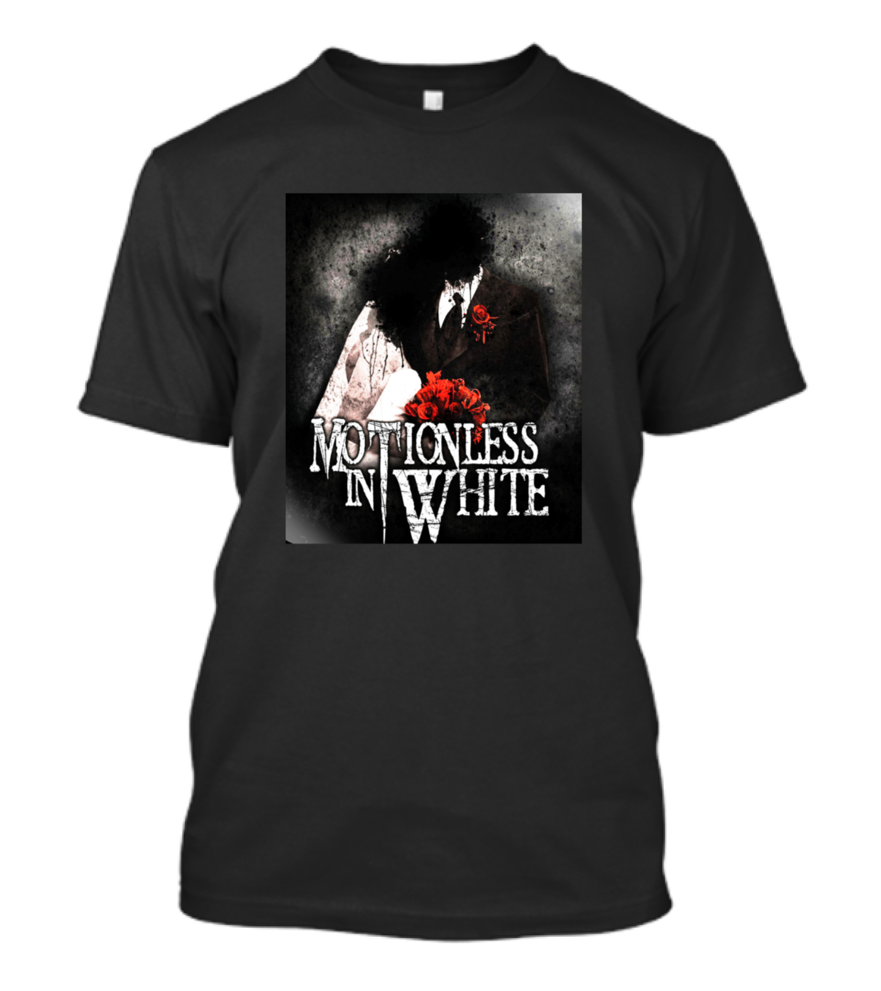 Motionless In White Dark Gothic Bride And Groom With Red Roses T-Shirt