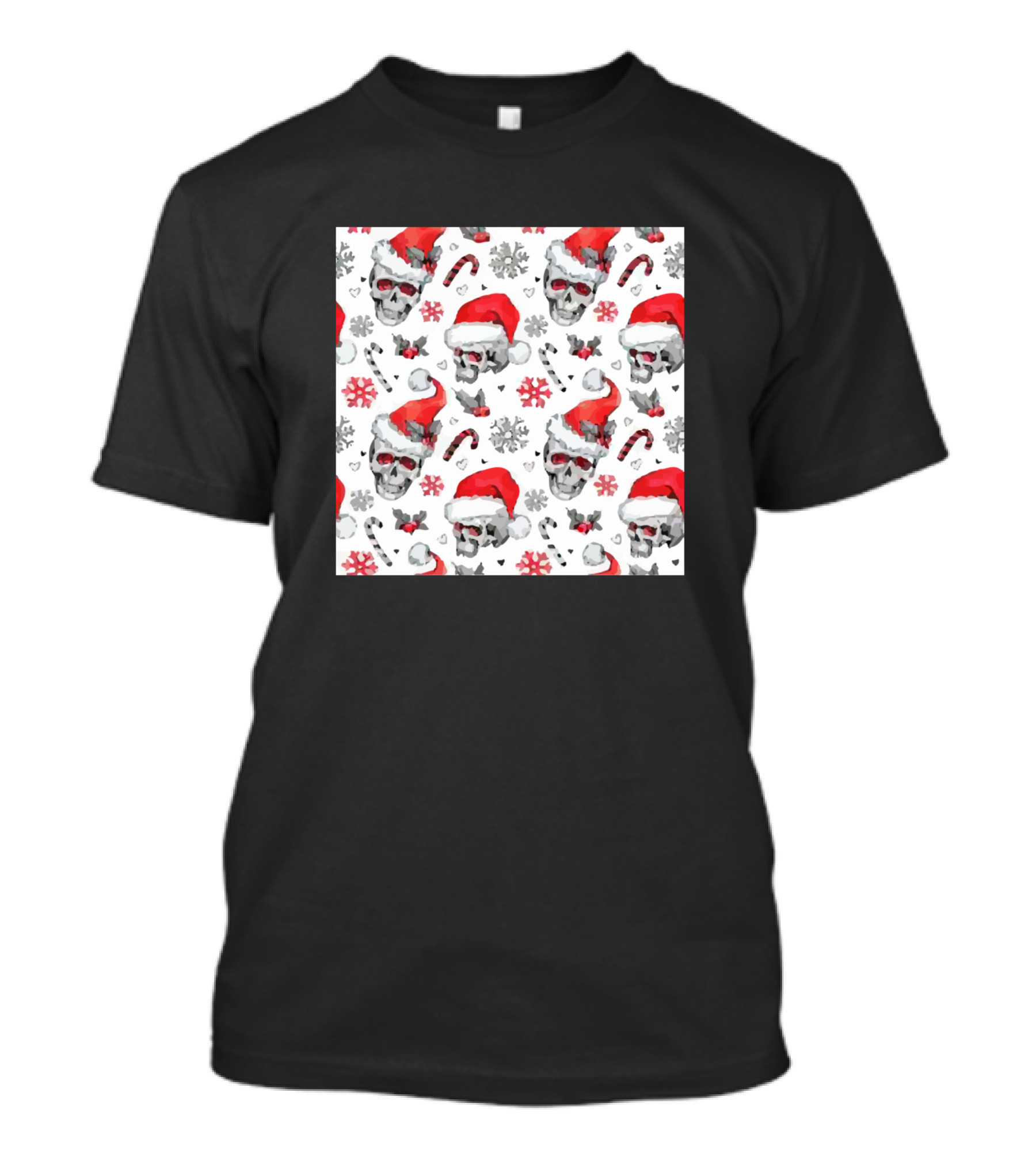 Watercolor Seamless Pattern Sketchy Urban Santa Skull Christmas T-Shirt