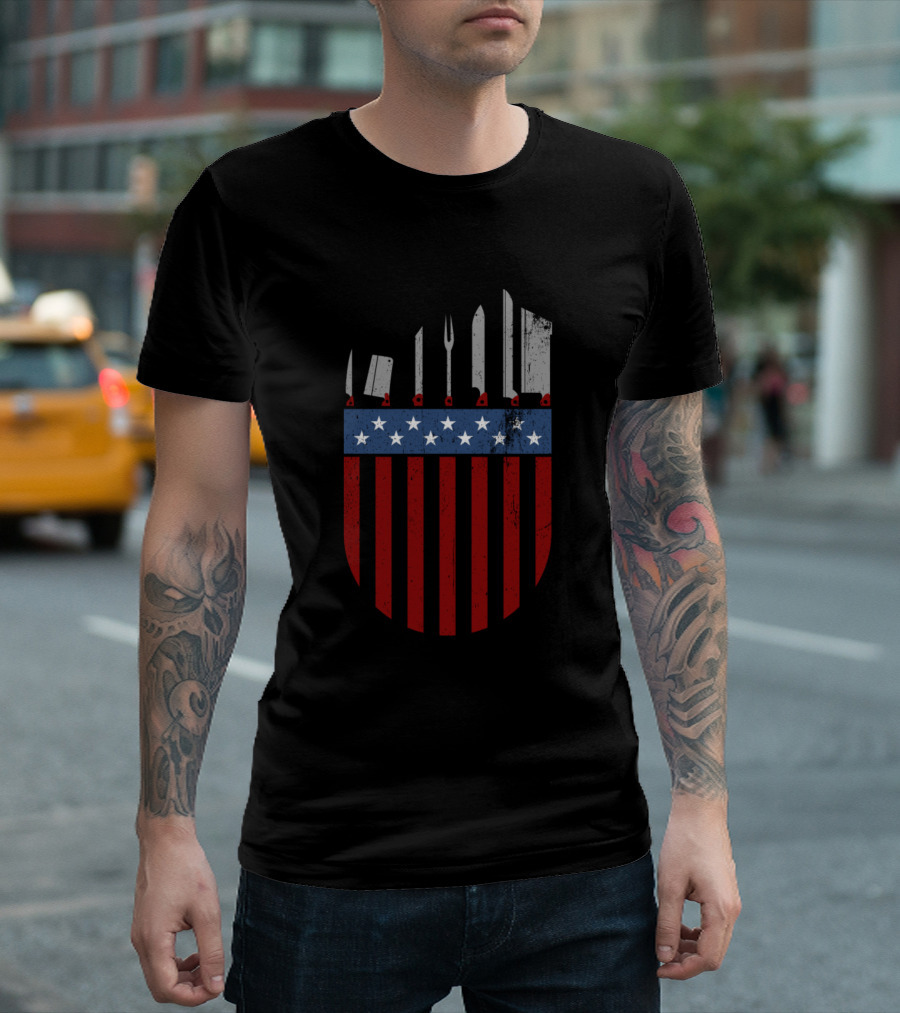American Flag Butcher Knife Set Stars and Stripes Kitchen Tools T-Shirt