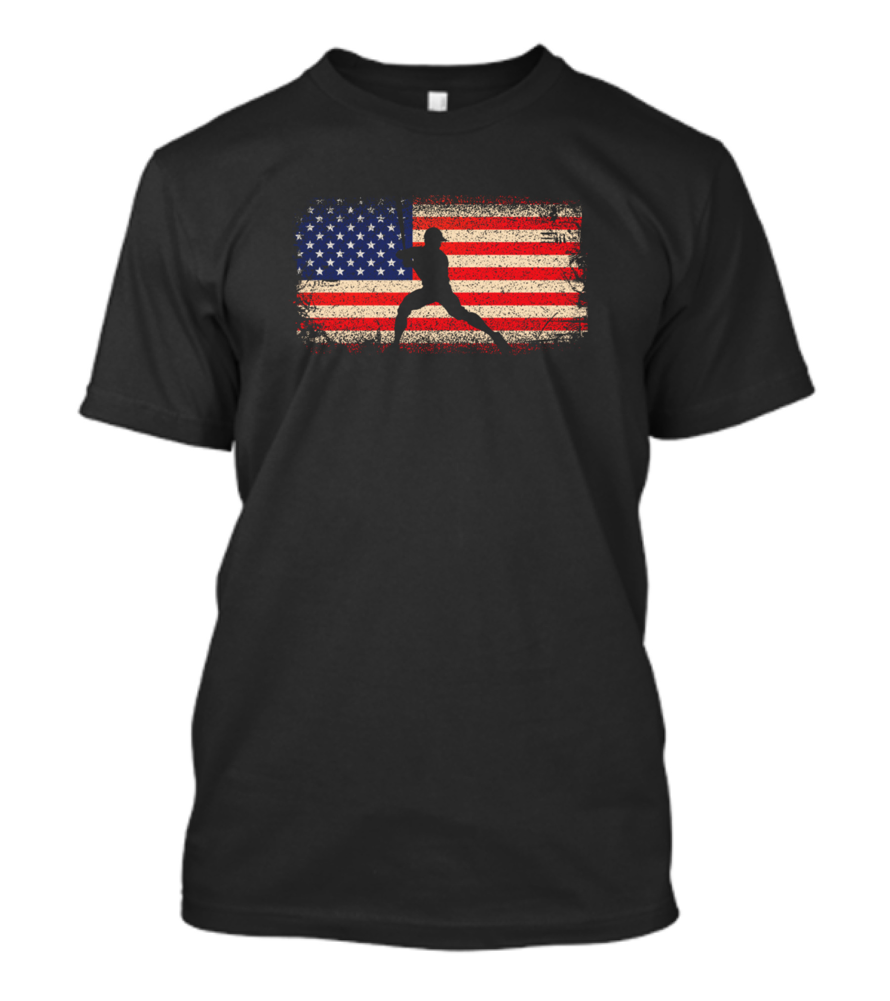 Baseball Player Silhouette Over American Flag T-Shirt