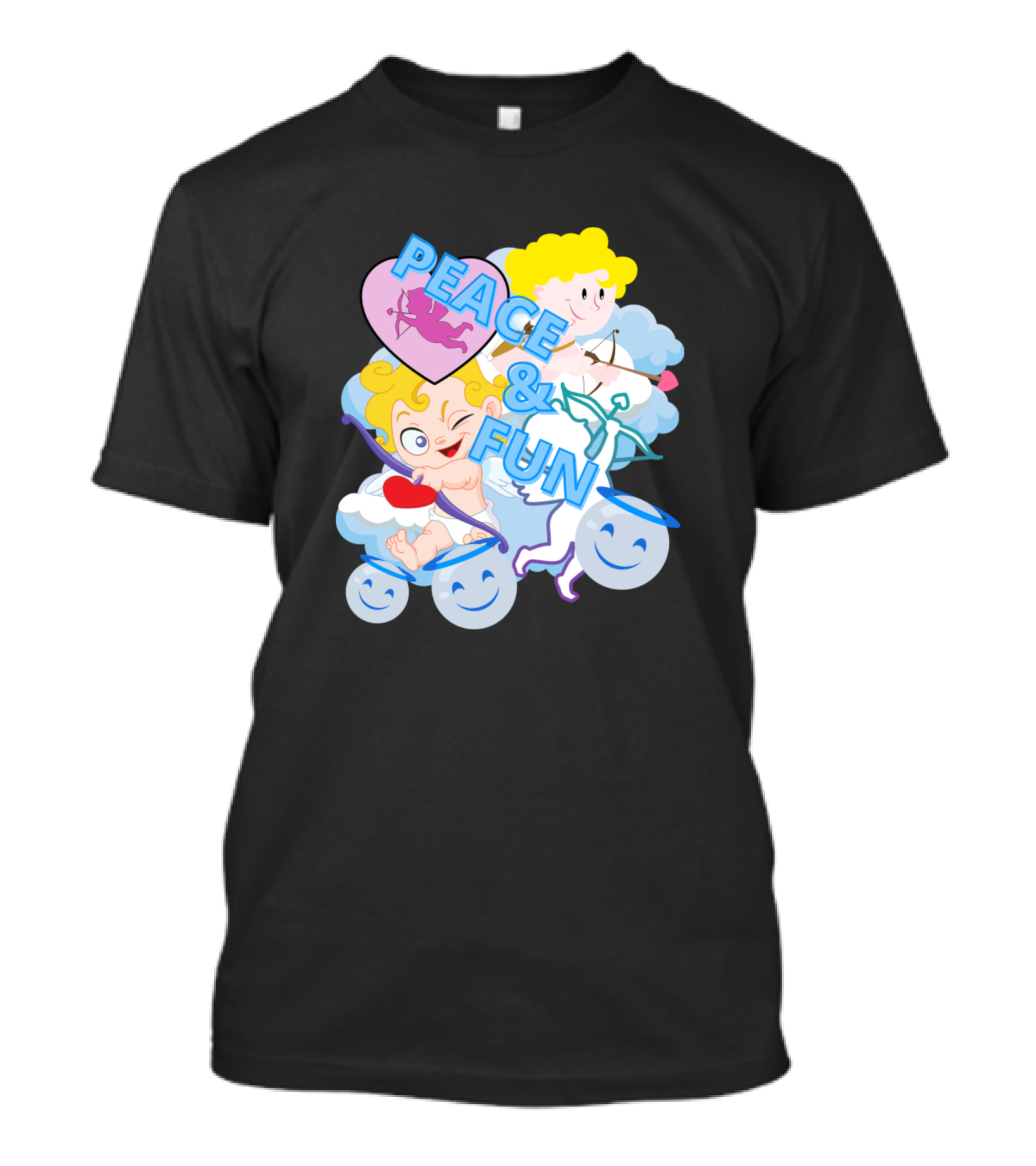 Peace And Fun Cupid Clouds Smiley Faces T-Shirt