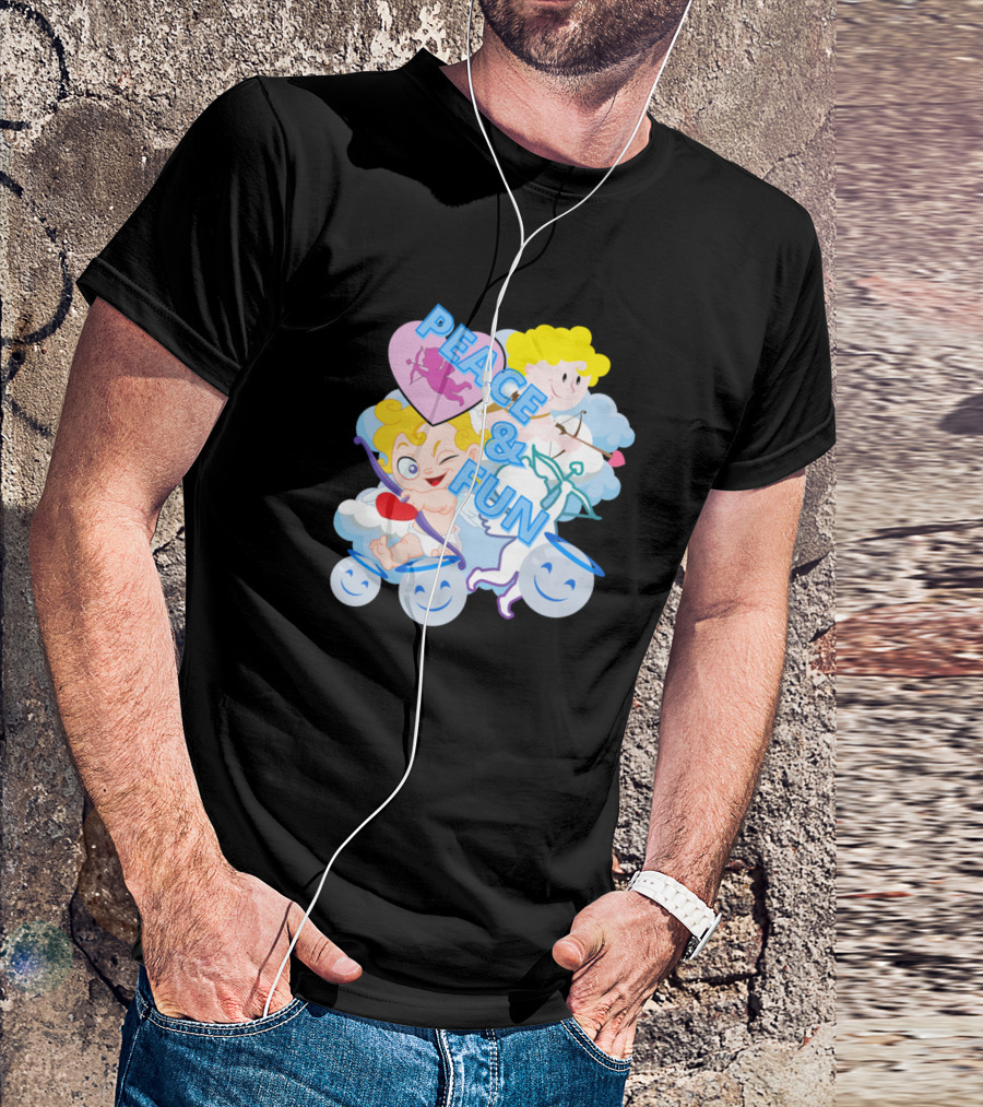 Peace And Fun Cupid Clouds Smiley Faces T-Shirt
