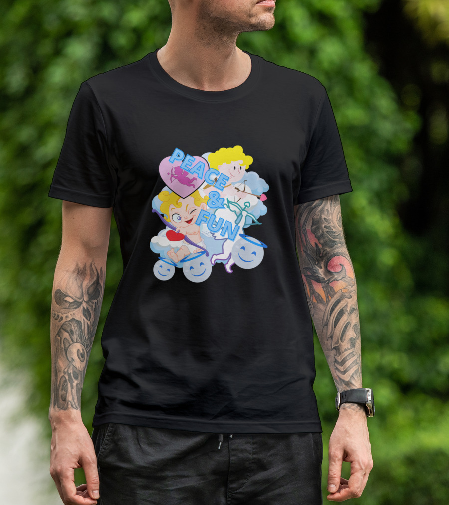 Peace And Fun Cupid Clouds Smiley Faces T-Shirt