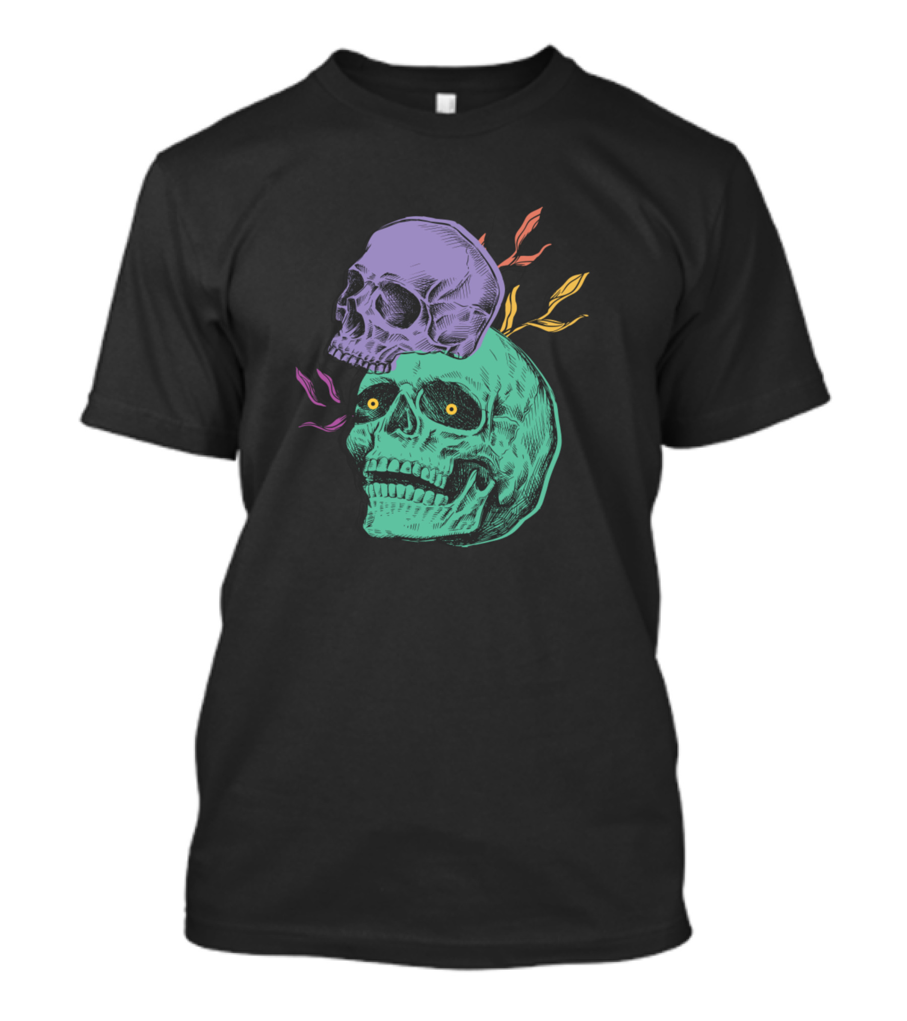 Double Skulls Psychedelic Vibrant Colors Purple Green T-Shirt