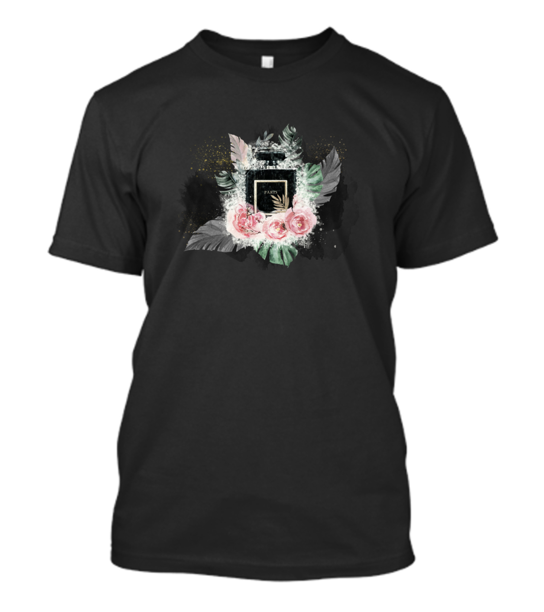 Paris Perfume With Floral And Leaf Embellishments T-Shirt