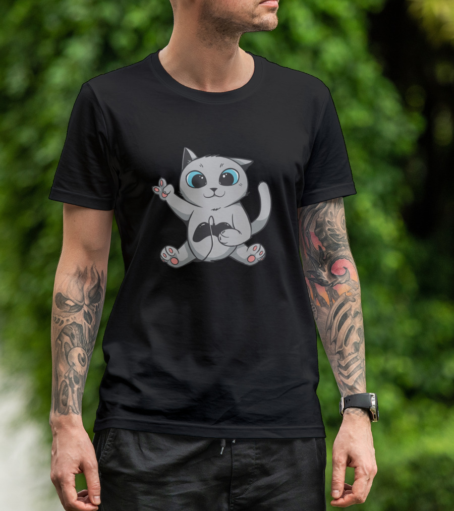 Gamer Cat Playing With Controller T-Shirt