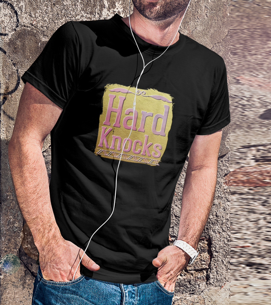 Hard Knocks Pink Text On Gold Background With Tribal T-Shirt