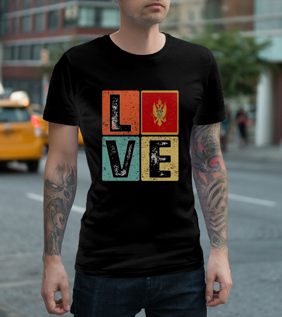 Montenegro Flag Love Block Design for Montenegrin Pride T-Shirt