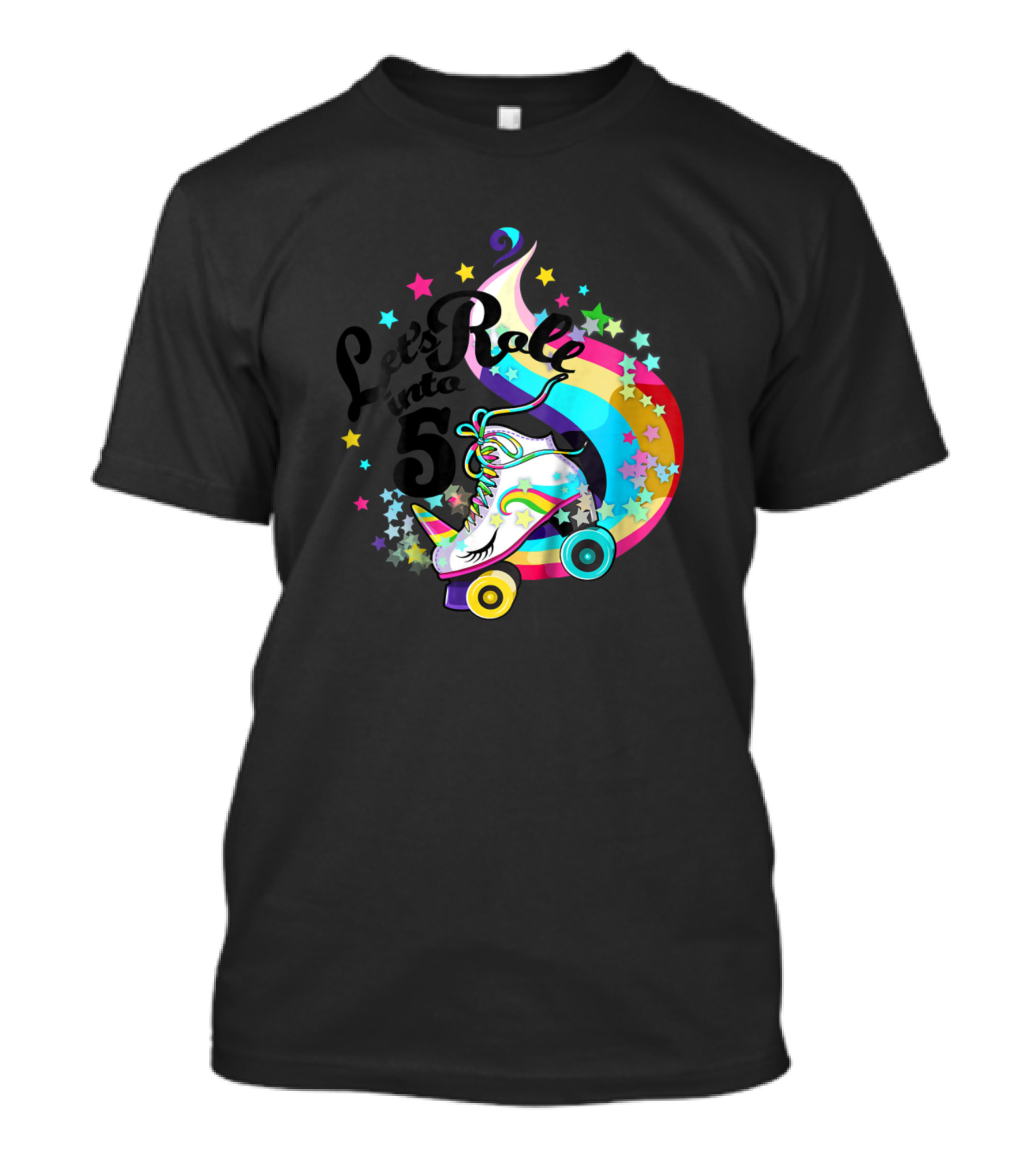Let's Roll Into 5 Rainbow Roller Skate Unicorn Birthday Girls T-Shirt