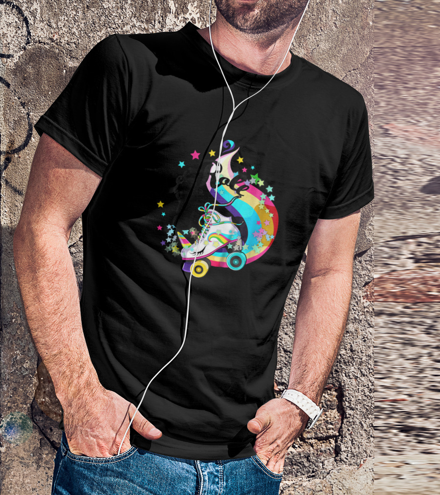 Let's Roll Into 5 Rainbow Roller Skate Unicorn Birthday Girls T-Shirt
