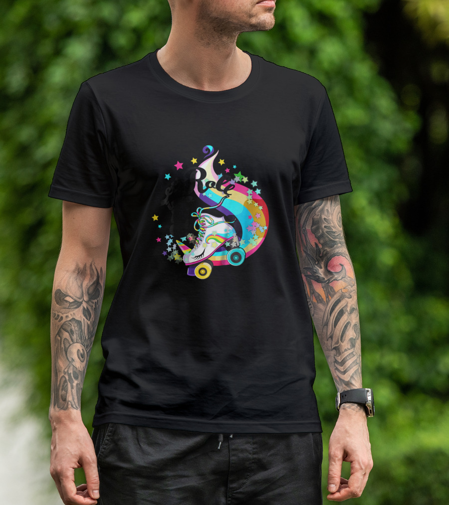 Let's Roll Into 5 Rainbow Roller Skate Unicorn Birthday Girls T-Shirt