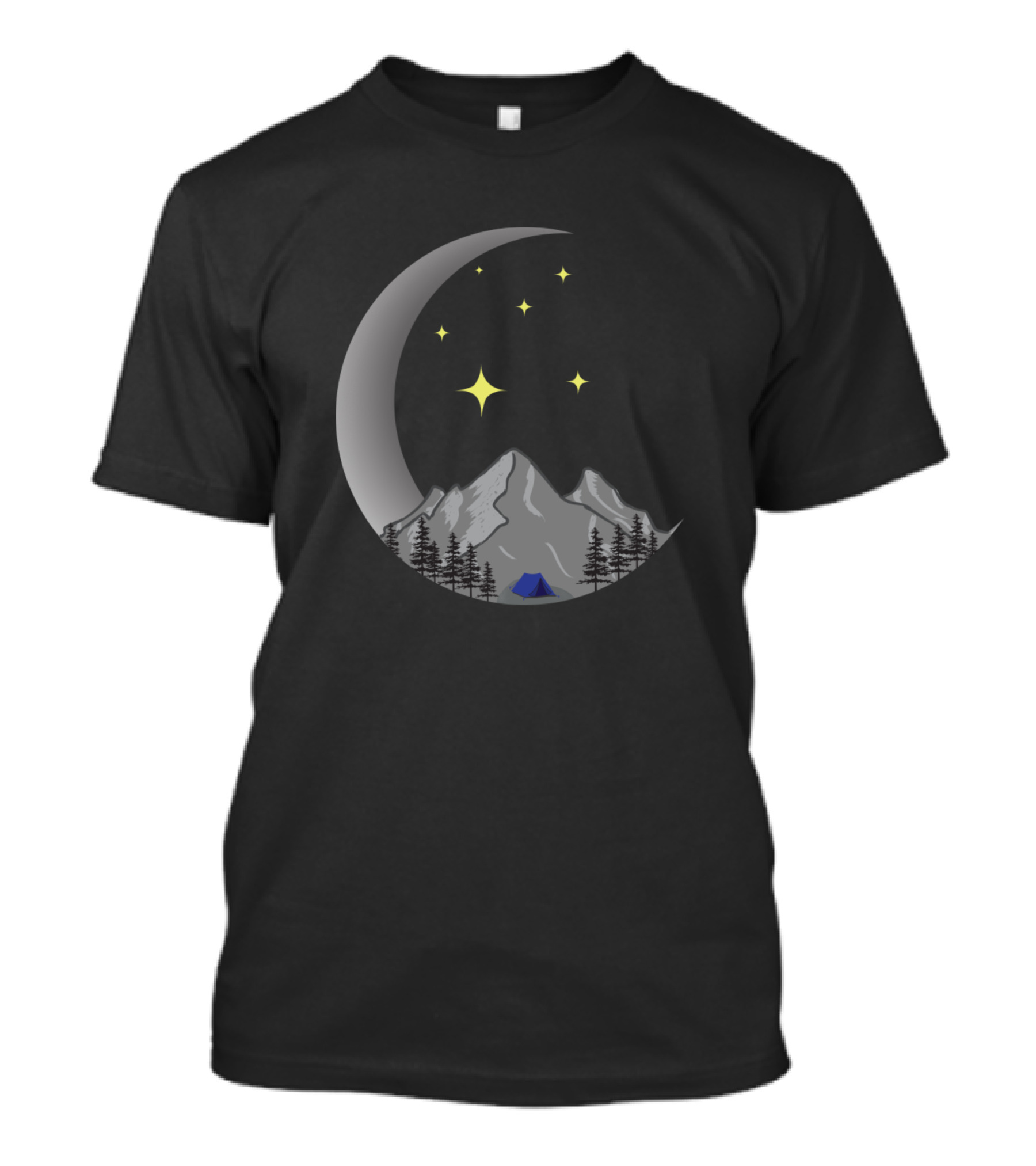 Moonlit Mountain Camping Under Starry Night Sky T-Shirt