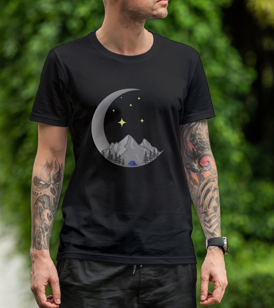 Moonlit Mountain Camping Under Starry Night Sky T-Shirt