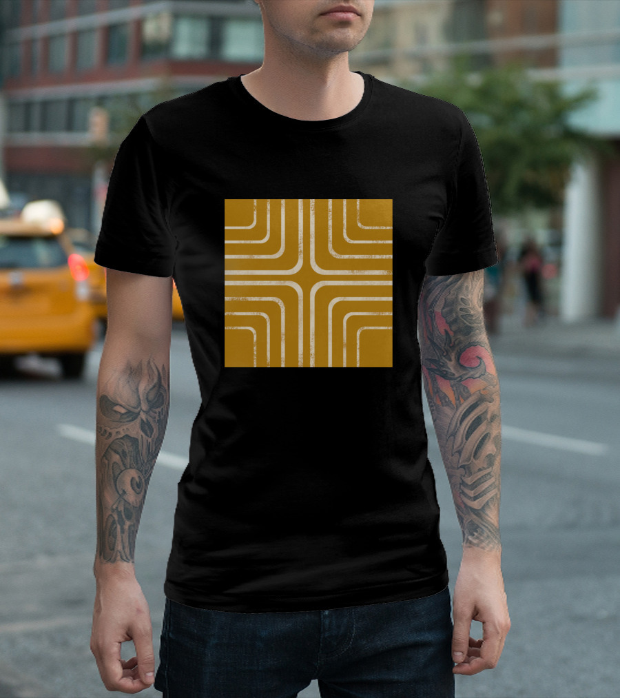 Mustard Bohemian Retro Geometric Lines Square T-Shirt
