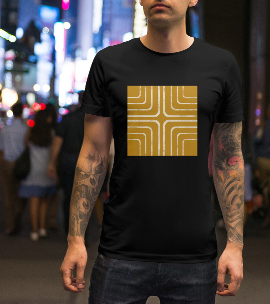 Mustard Bohemian Retro Geometric Lines Square T-Shirt