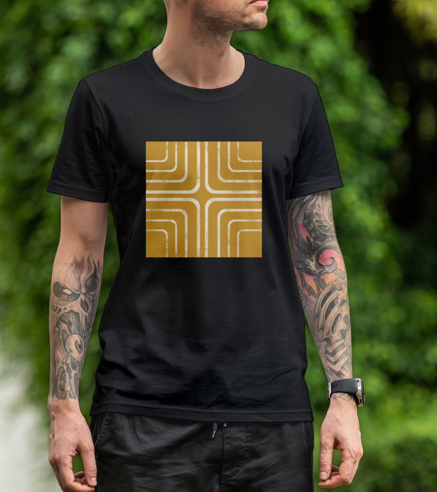 Mustard Bohemian Retro Geometric Lines Square T-Shirt
