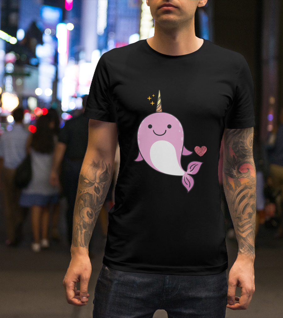 Narwal Lovers Cute Unicorn Whale With Heart And Stars T-Shirt
