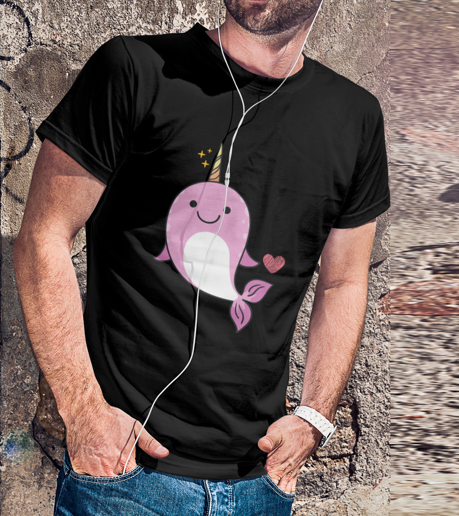 Narwal Lovers Cute Unicorn Whale With Heart And Stars T-Shirt