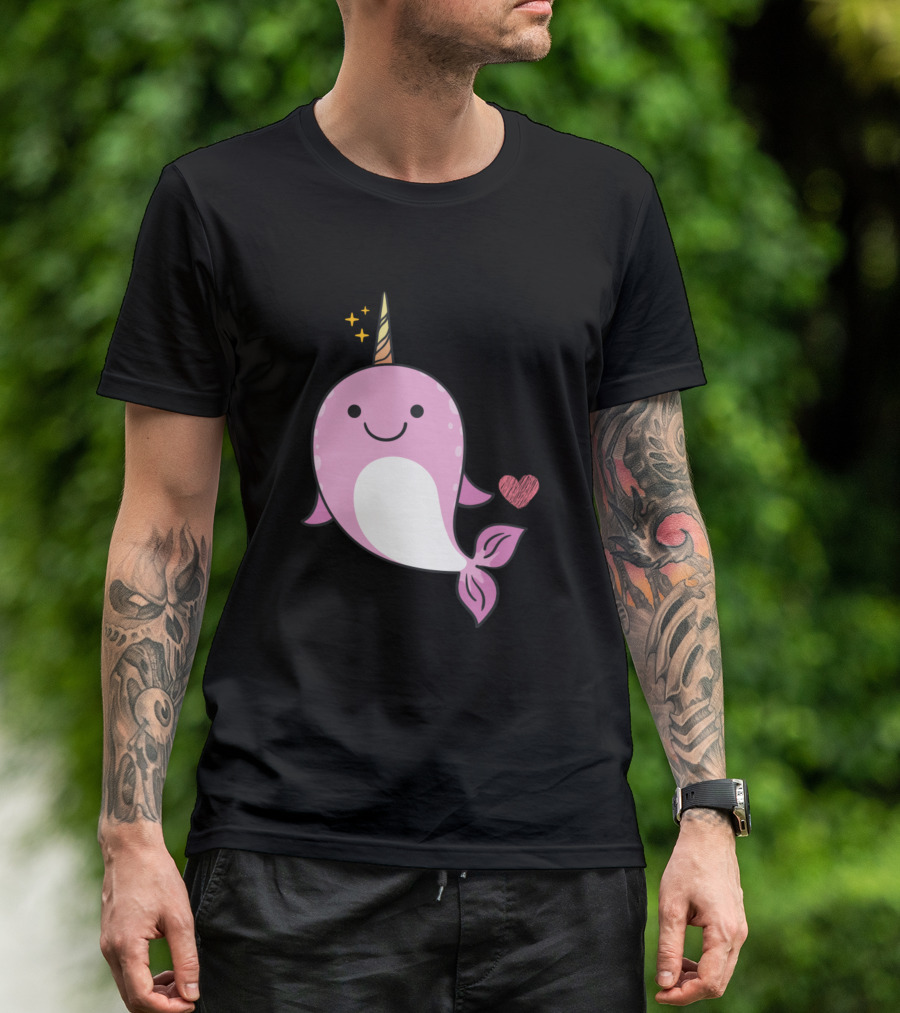 Narwal Lovers Cute Unicorn Whale With Heart And Stars T-Shirt
