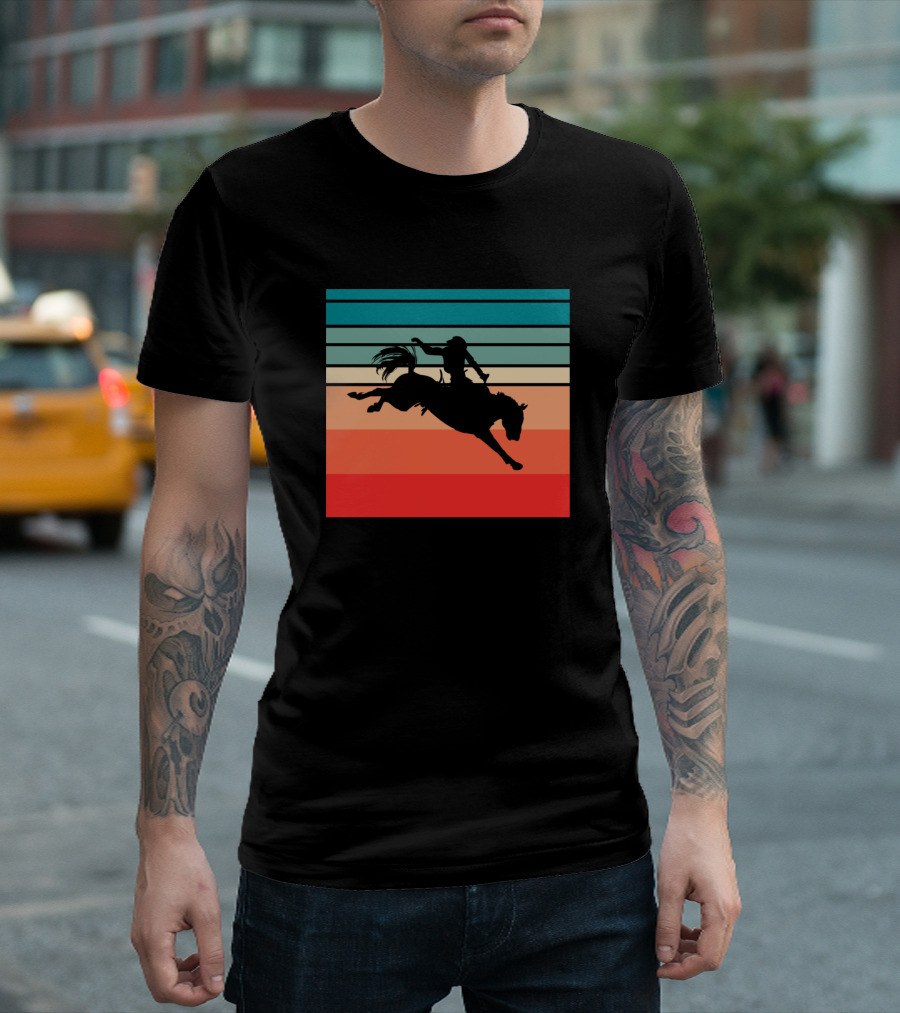 Retro Sunset Silhouette Bronc Rider T-Shirt