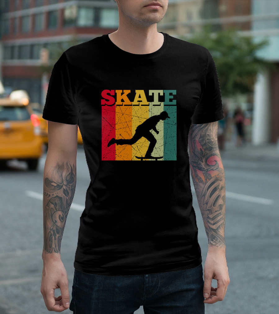 Retro Skate Skateboarder Silhouette Vintage Stripes T-Shirt