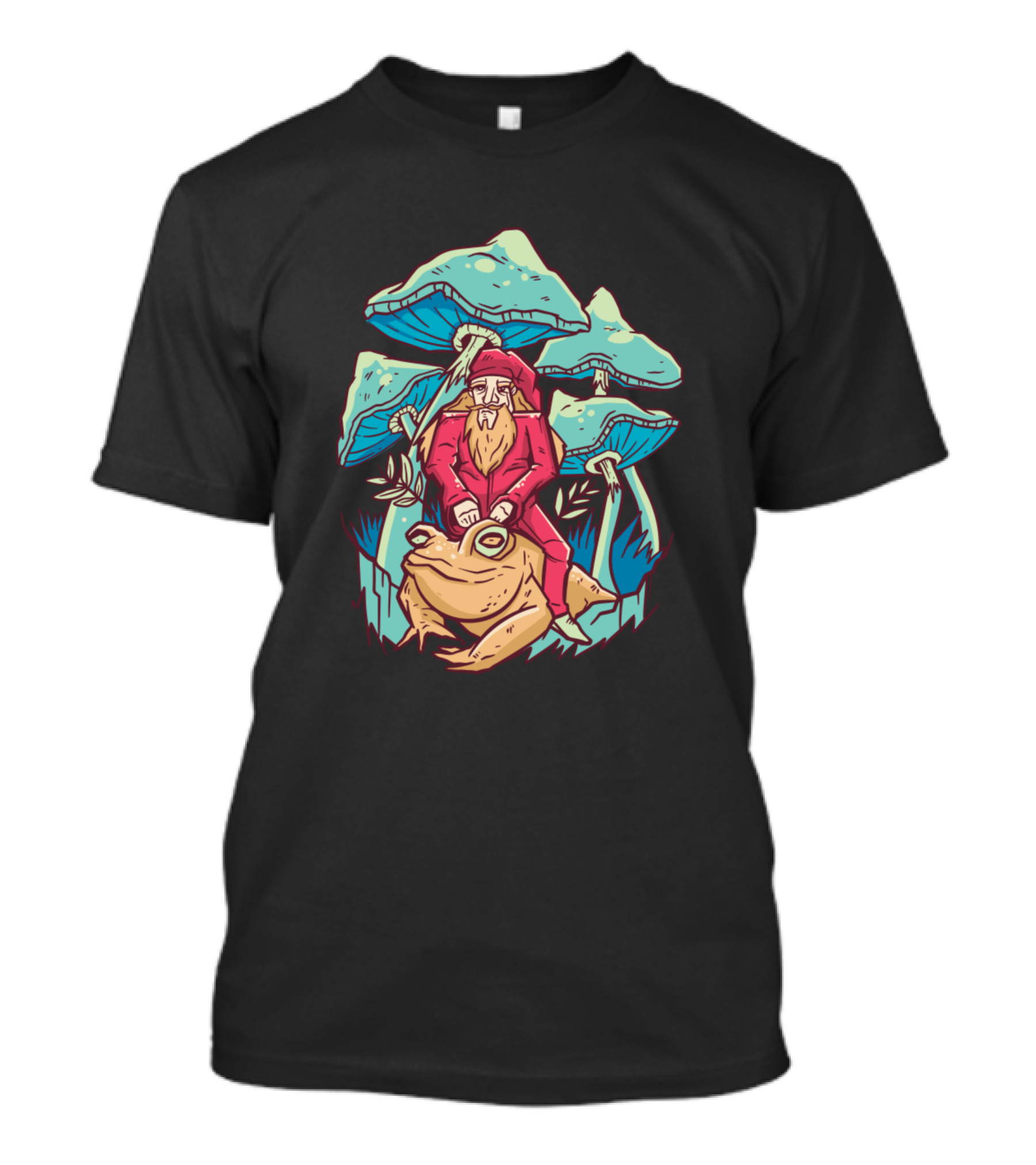 Santa Riding Frog In Mushroom Forest T-Shirt