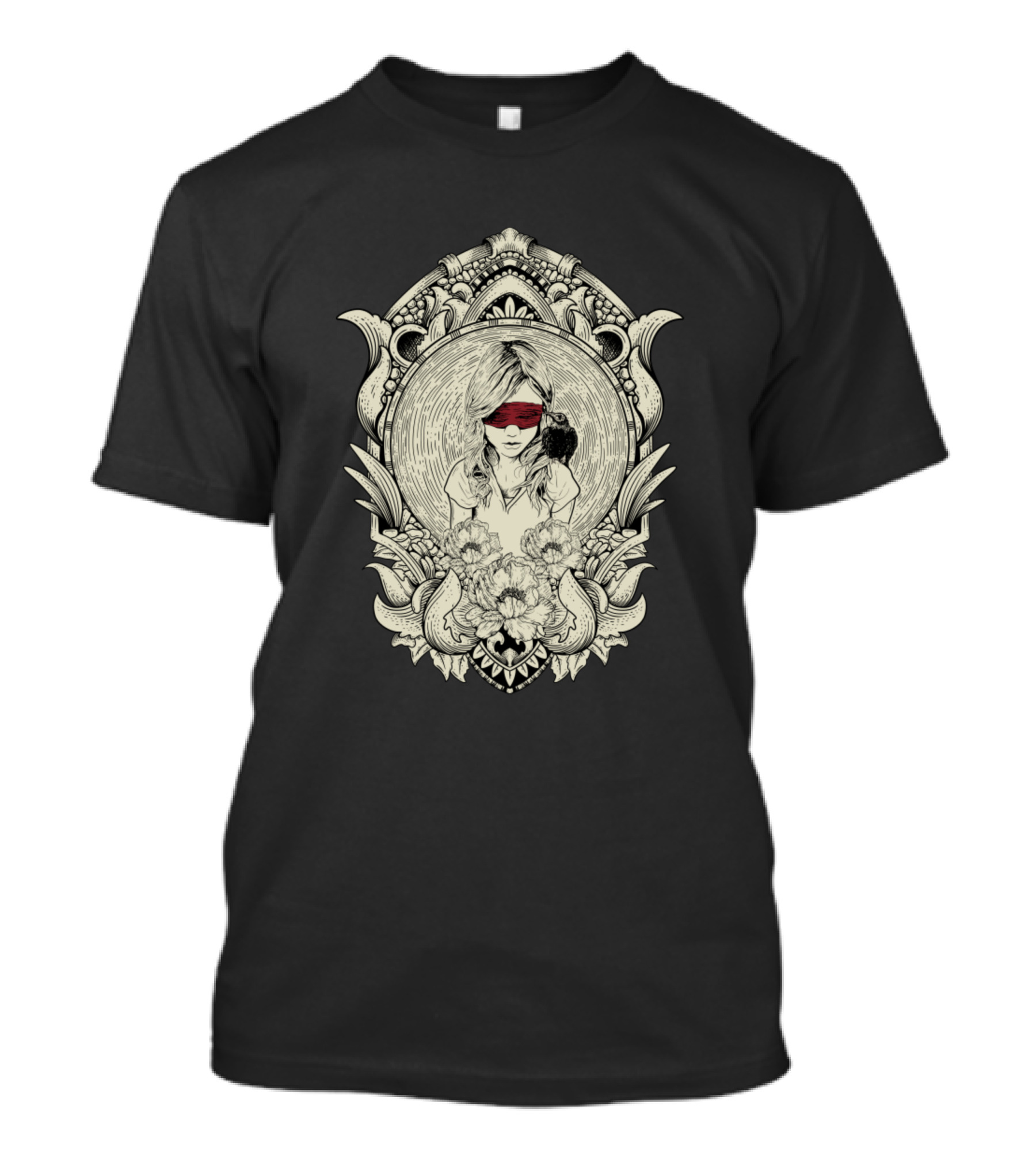 The Girl Hope Blindfolded Portrait With Ornate Floral Frame T-Shirt