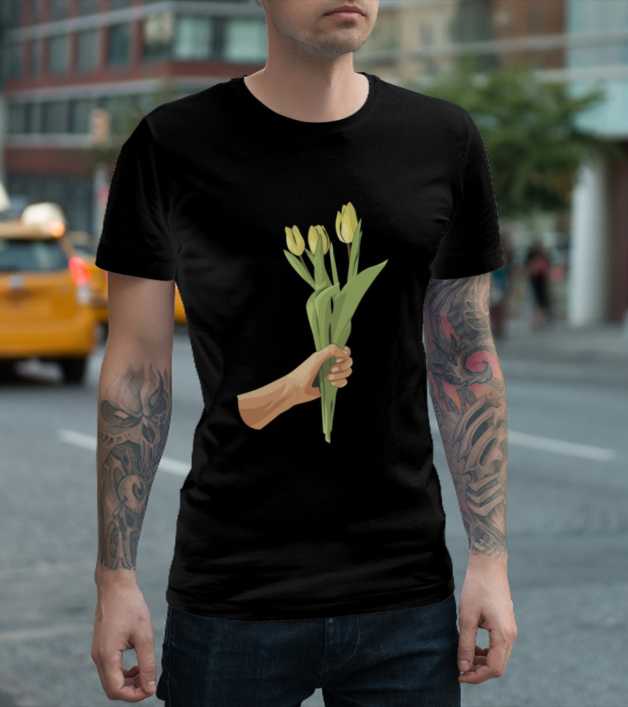 Hand Holding Yellow Tulip Bouquet T-Shirt